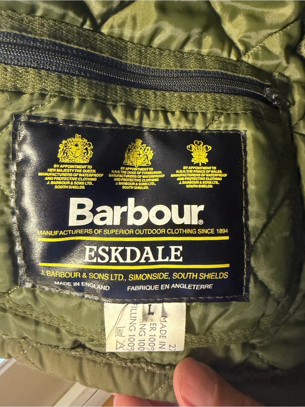 Barbour Quilted Olive Eskdale Men's Large Green Vest - Picture 4 of 5
